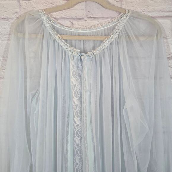 W Miss Elaine Sheer Lace Blue Nightgown Robe Vintage Deadstock NWT Women Size L - Picture 2 of 14